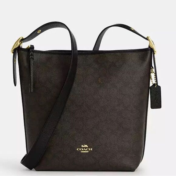 🔥🎁NWT! Coach Val Duffle Bag in Signsture Canvas Brown/Black Msrp:$398.00 - Picture 1 of 4